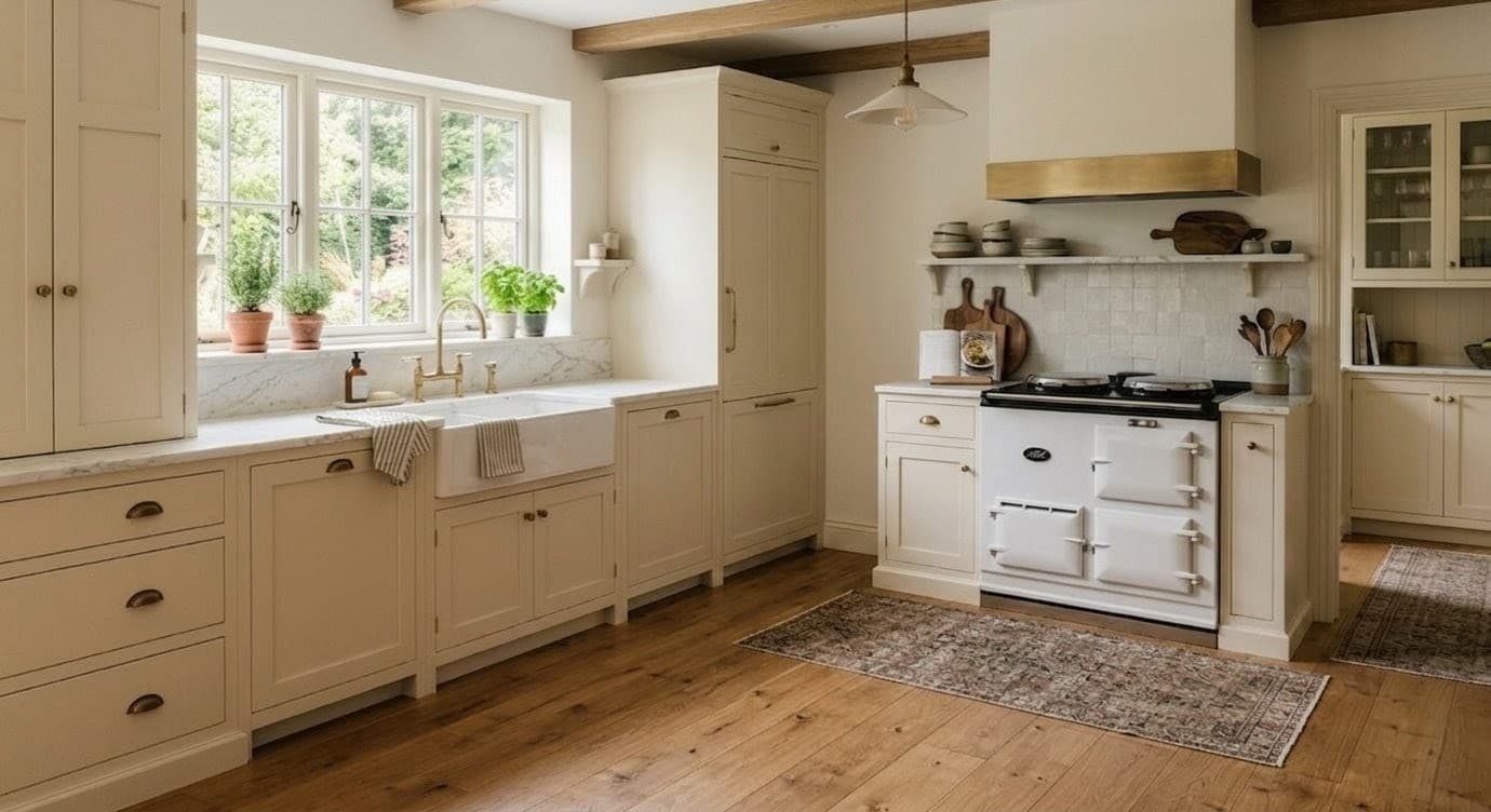 Modern kitchen with installed tiles